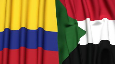 KOLOMBIA ve SudAN bayrakları gerçekçi kumaş dokusuyla