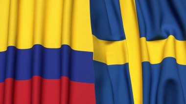 Gerçekçi kumaş desenli KOLOMBIA ve SWEDEN bayrakları