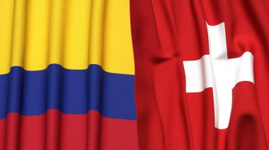 Gerçekçi kumaş dokusuna sahip KOLOMBİYA ve ŞİMDİ bayrakları