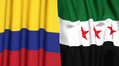 Gerçekçi kumaş dokusuna sahip KOLOMBIA ve SYRIA bayrakları