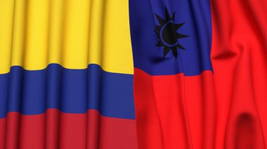 Gerçekçi kumaş dokusuna sahip KOLOMBIA ve Tayvan bayrakları