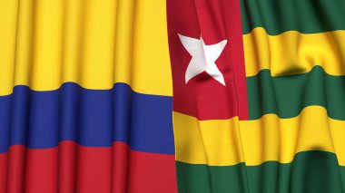 KOLOMBIA ve TOGO bayrakları gerçekçi kumaş dokusuyla