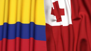 Gerçekçi kumaş dokusuna sahip KOLOMBIA ve TONGA bayrakları