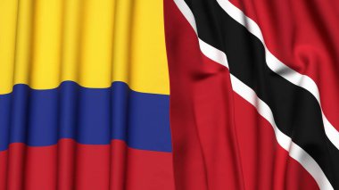 Gerçekçi kumaş dokusuna sahip KOLOMBIA ve TRINIDAD bayrakları