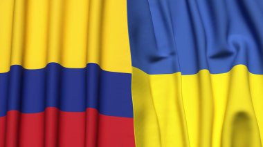 KOLOMBIA ve UKRAINE bayrakları gerçekçi kumaş dokusuna sahip