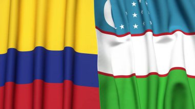 KOLOMBIA ve UZBEKISTAN bayrakları gerçekçi kumaş dokusuyla