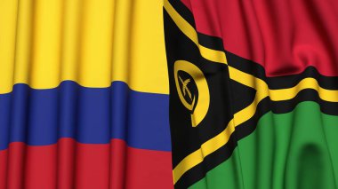 Gerçekçi kumaş dokusuna sahip KOLOMBIA ve VANUATU bayrakları