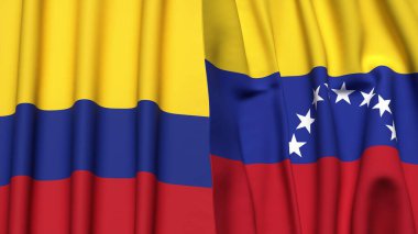 Gerçekçi kumaş dokusuna sahip KOLOMBIA ve Venezuela bayrakları
