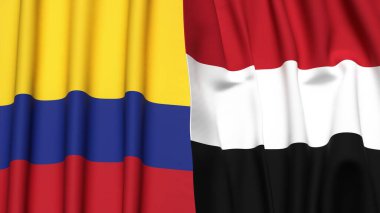 KOLOMBIA ve YEMEN bayrakları gerçekçi kumaş dokusuna sahip