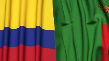 Gerçekçi kumaş dokusuna sahip KOLOMBIA ve ZAMBIA bayrakları