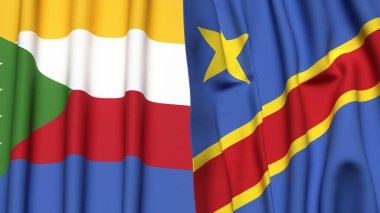 Gerçekçi kumaş dokusuna sahip COMOROS ve CONGO DEMOCRATIC REPUBLIC bayrakları