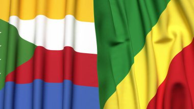 Gerçekçi kumaş dokusuna sahip COMOROS ve CONGO R bayrakları
