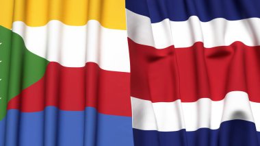 Gerçekçi kumaş dokusuna sahip COMOROS ve COSTA RICA bayrakları