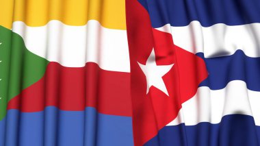 Gerçekçi kumaş desenli COMOROS ve CUBA bayrakları