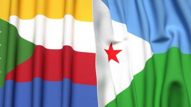 Gerçekçi kumaş dokusuna sahip COMOROS ve DJIBOUTI bayrakları