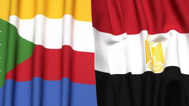 Gerçekçi kumaş dokusuna sahip COMOROS ve EGYPT bayrakları
