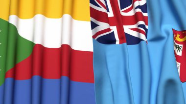 Gerçekçi kumaş desenli COMOROS ve FIJI bayrakları