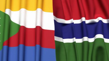 Gerçekçi kumaş dokusuna sahip COMOROS ve GAMBIA bayrakları