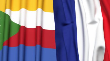 Gerçekçi kumaş dokusuna sahip COMOROS ve FRANCE bayrakları