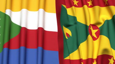 Gerçekçi kumaş dokusuna sahip COMOROS ve GRENADA bayrakları