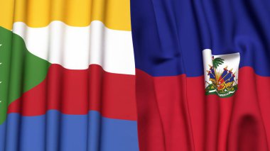 Gerçekçi kumaş desenli COMOROS ve HAITI bayrakları