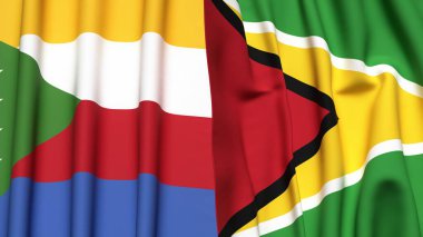 Gerçekçi kumaş dokusuna sahip COMOROS ve GUYANA bayrakları