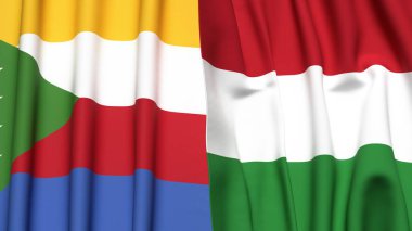 Gerçekçi kumaş dokusuna sahip COMOROS ve HUNGARY bayrakları