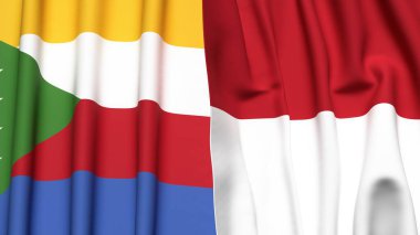 Gerçekçi kumaş dokusuna sahip COMOROS ve INDONEZYA bayrakları