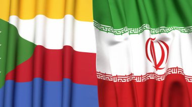Gerçekçi kumaş desenli COMOROS ve IRAN bayrakları