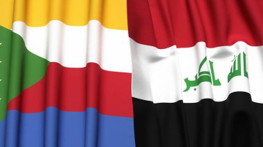 Gerçekçi kumaş dokusuna sahip COMOROS ve IRAQ bayrakları