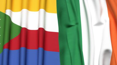 Gerçekçi kumaş dokusuna sahip KOMOROS ve İrlanda bayrakları