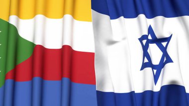 Gerçekçi kumaş dokusuna sahip COMOROS ve İsrail bayrakları