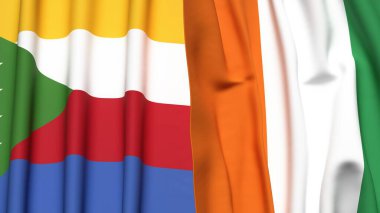 Gerçekçi kumaş dokusuna sahip COMOROS ve IVORY Kıyı Bayrakları