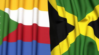 Gerçekçi kumaş dokusuna sahip COMOROS ve JAMAICA bayrakları