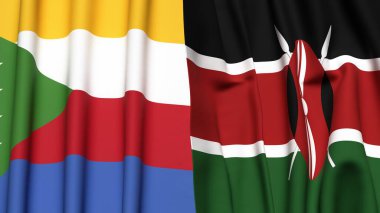 Gerçekçi kumaş dokusuna sahip COMOROS ve KENYA bayrakları