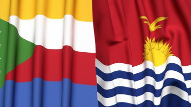 Gerçekçi kumaş dokusuna sahip COMOROS ve KIRIBATI bayrakları