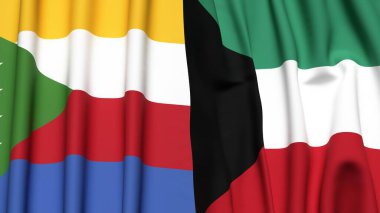 Gerçekçi kumaş desenli KUWAIT ve COMOROS bayrakları
