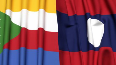 Gerçekçi kumaş desenli COMOROS ve LAOS bayrakları
