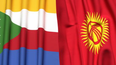 KOMOROS ve KYRGYZSTAN bayrakları gerçekçi kumaş dokusuyla