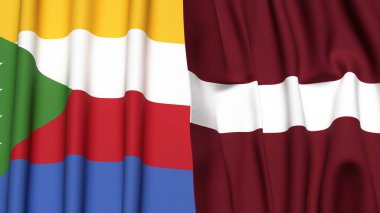Gerçekçi kumaş dokusuna sahip COMOROS ve LATVIA bayrakları