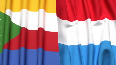 Gerçekçi kumaş dokusuna sahip COMOROS ve LUXEMBOURG bayrakları