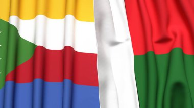 Gerçekçi kumaş dokusuna sahip COMOROS ve MADAGASCAR bayrakları