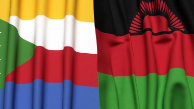 Gerçekçi kumaş desenli COMOROS ve MALAWI bayrakları