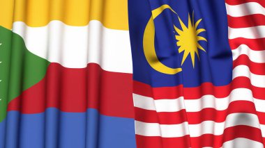 Gerçekçi kumaş dokusuna sahip COMOROS ve MALAYSIA bayrakları