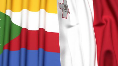 Gerçekçi kumaş dokusuna sahip COMOROS ve MALTA bayrakları