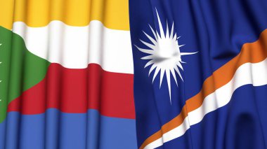 Gerçekçi kumaş dokusuna sahip COMOROS ve MARSHALL Adaları bayrakları