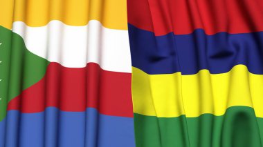 Gerçekçi kumaş dokusuna sahip COMOROS ve MAURITIUS bayrakları