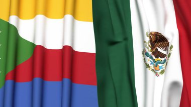 Gerçekçi kumaş dokusuna sahip COMOROS ve MEXICO bayrakları