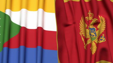 Gerçekçi kumaş dokusuna sahip COMOROS ve MONTENEGRO bayrakları