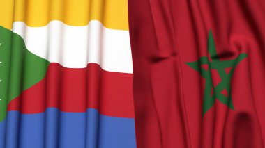 Gerçekçi kumaş dokusuna sahip COMOROS ve MOROCCO bayrakları